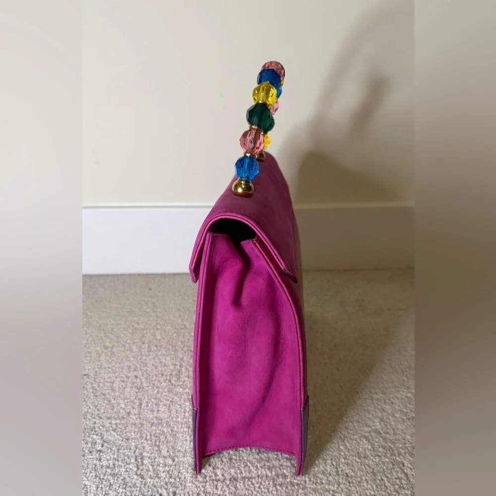 Vibrant Pink Satchel with Beaded Handle - Picture 2 of 11